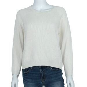 And Other Stories Women's White Ribbed Cunky Long Sleeve High Low Sweater Small